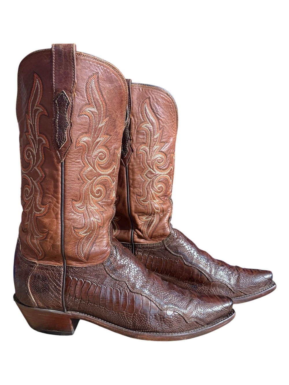 Lucchese 1883 Women's Ostrich Leg Cowboy Boots N4064 54 Brown Size 9B Exotic - Picture 10 of 15